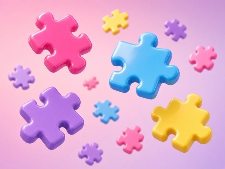 Colourful floating jigsaw pieces